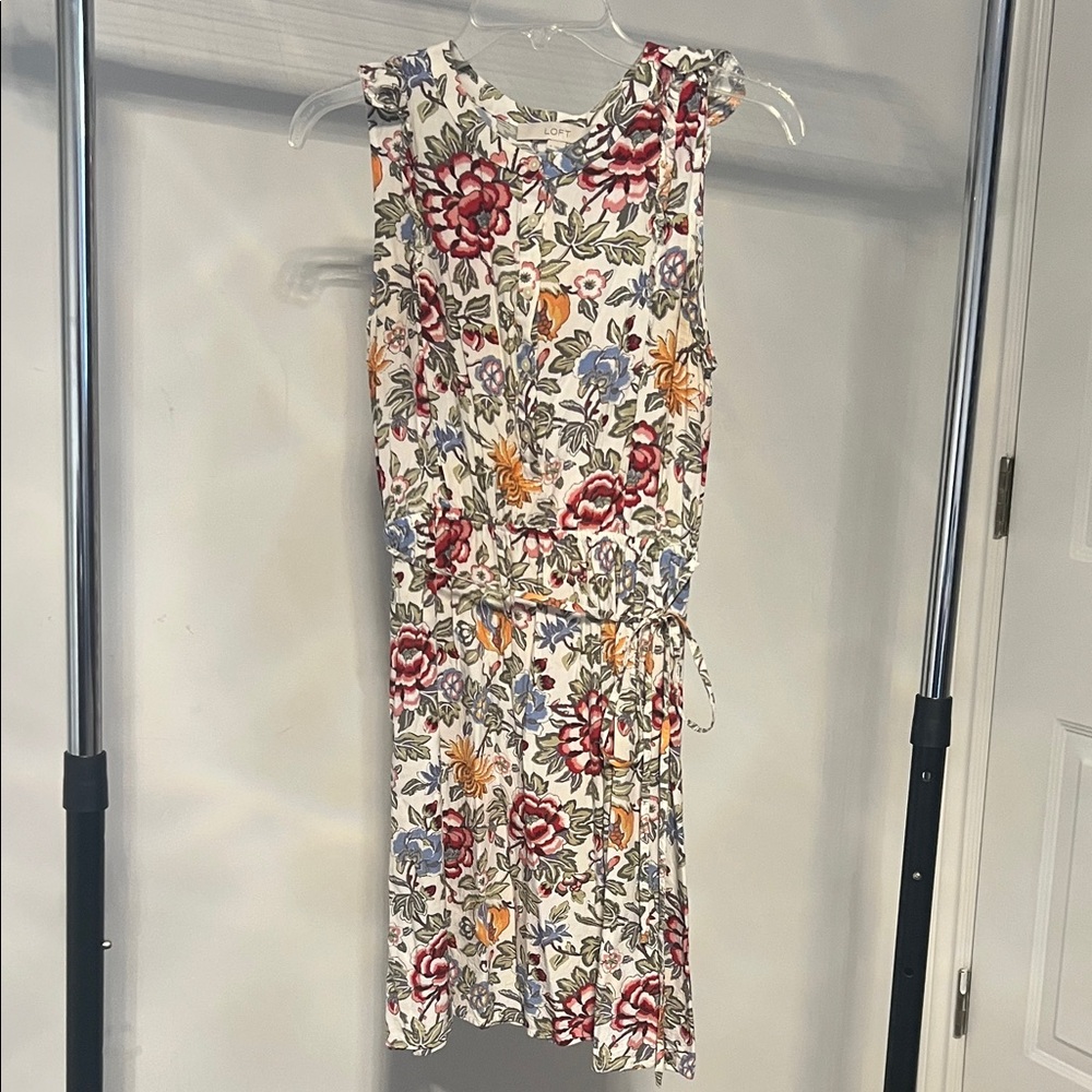 LOFT Floral Print Midi Dress - Red, Blue, Orange